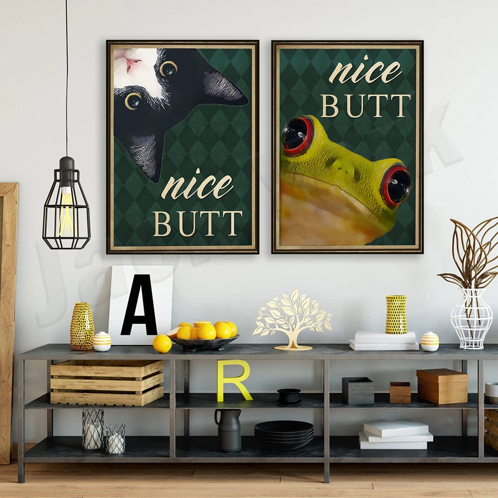 Funny Cat Nice Butt Poster, Vintage Nice Butt Poster, Funny Frog Bathroom Poster, Frog Bathroom Decor, Cat Art