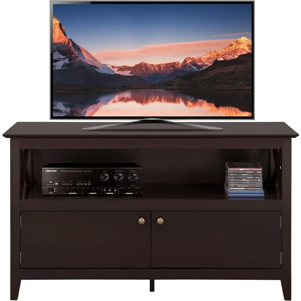 Wooden TV Stand for TVs Up to 50 inch,Media Entertainment Center Table,TV Cabinet Table with Storage Open Shelf&2 Doors Espresso