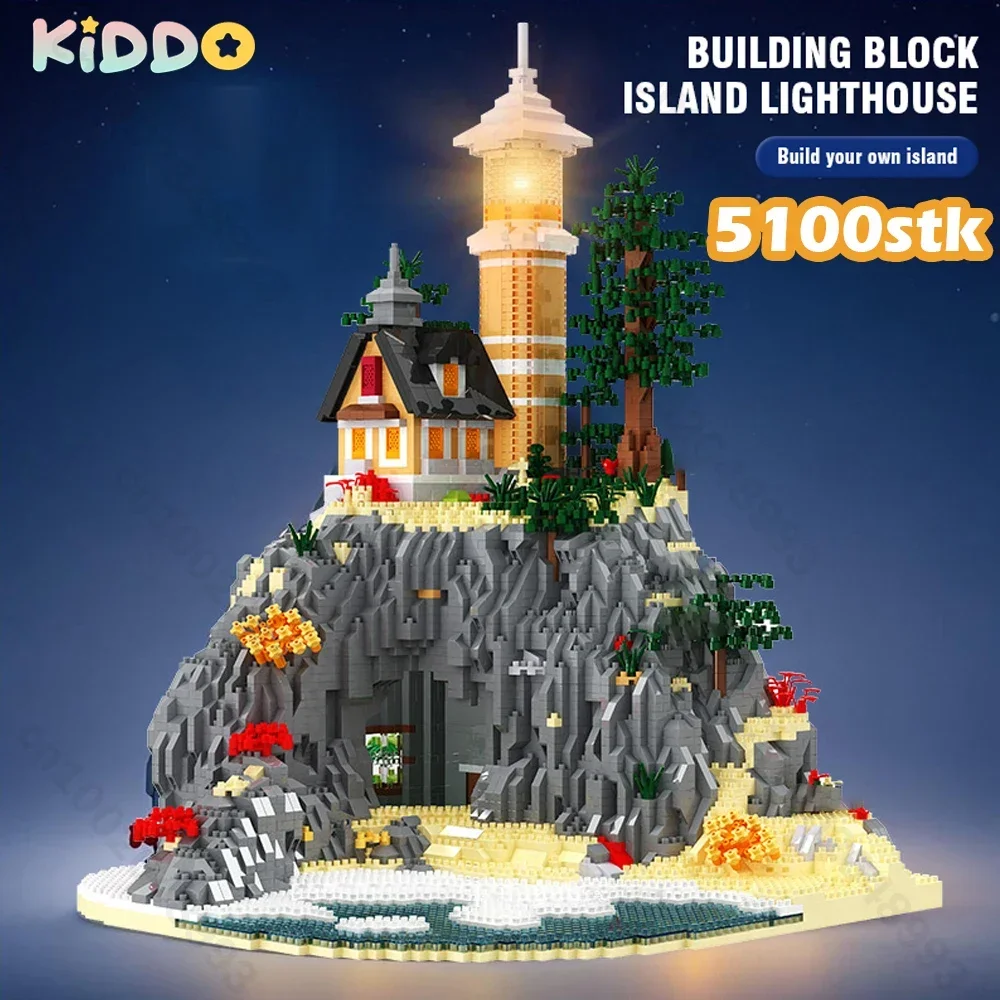 Lighthouse Island Building Blocks Toy Set with Light for Kids