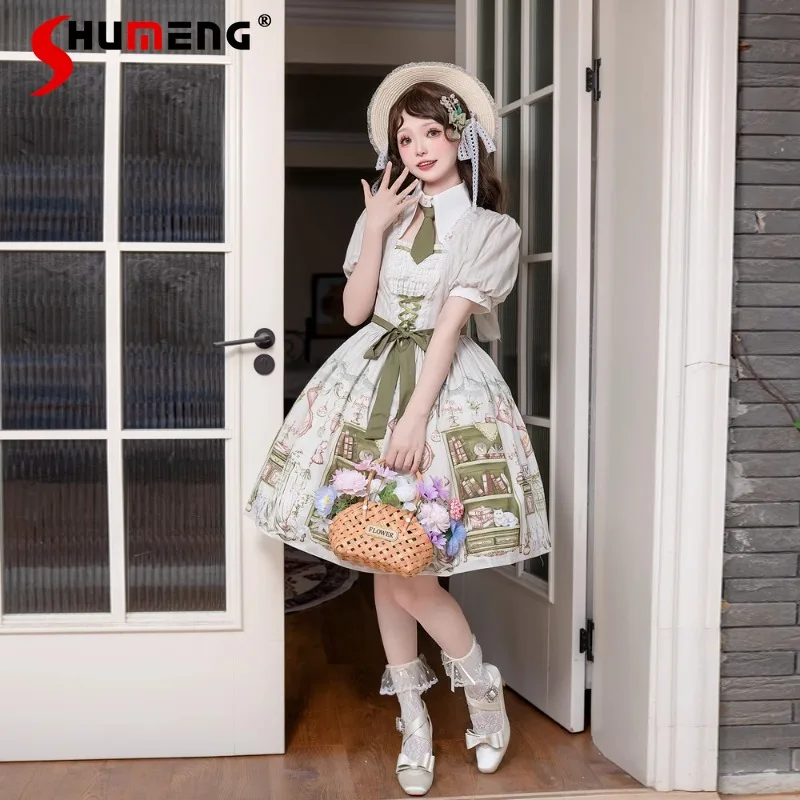 

Japanese Girl Rojita Knee Length Dress Original Elegant Cute Sweet Lady College Style Short Sleeves Op Lolita Vestidos Femininos