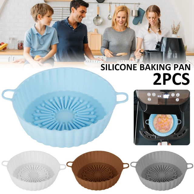 2pcs Air Fryer Silicone Pot Reusable Air Fryer Silicone Basket Heat  Resistant Round Silicone Baking Pan Air Fryer Accessories