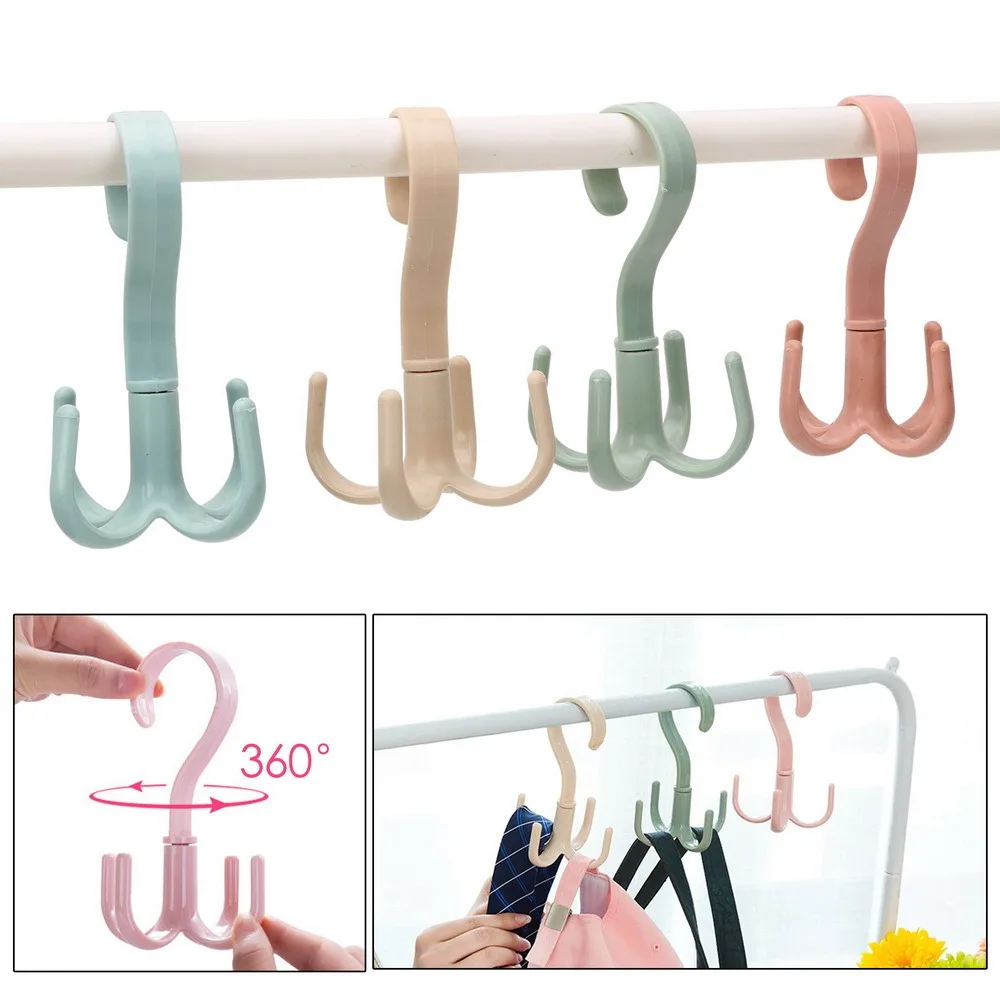 

360 Degrees Rotate Four Claws Hooks Dry Wet Dual Use Towel Hanger Home Clothes Shoes Sundries Multi-Function Organizers