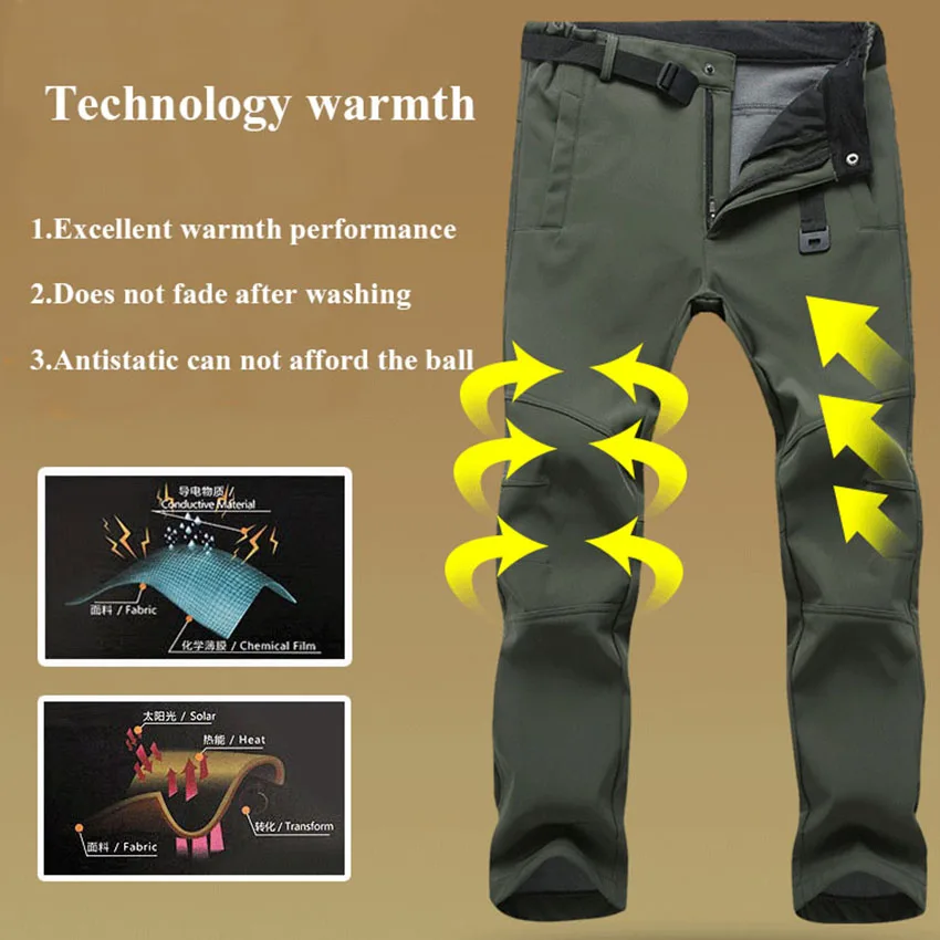 Winter Mens Fleece Warm Hiking Soft Shell Pants Outdoor Sport Waterproof Windproof Camping Fishing Skiing Trekking Trousers PM24 hiking pants fleece pants