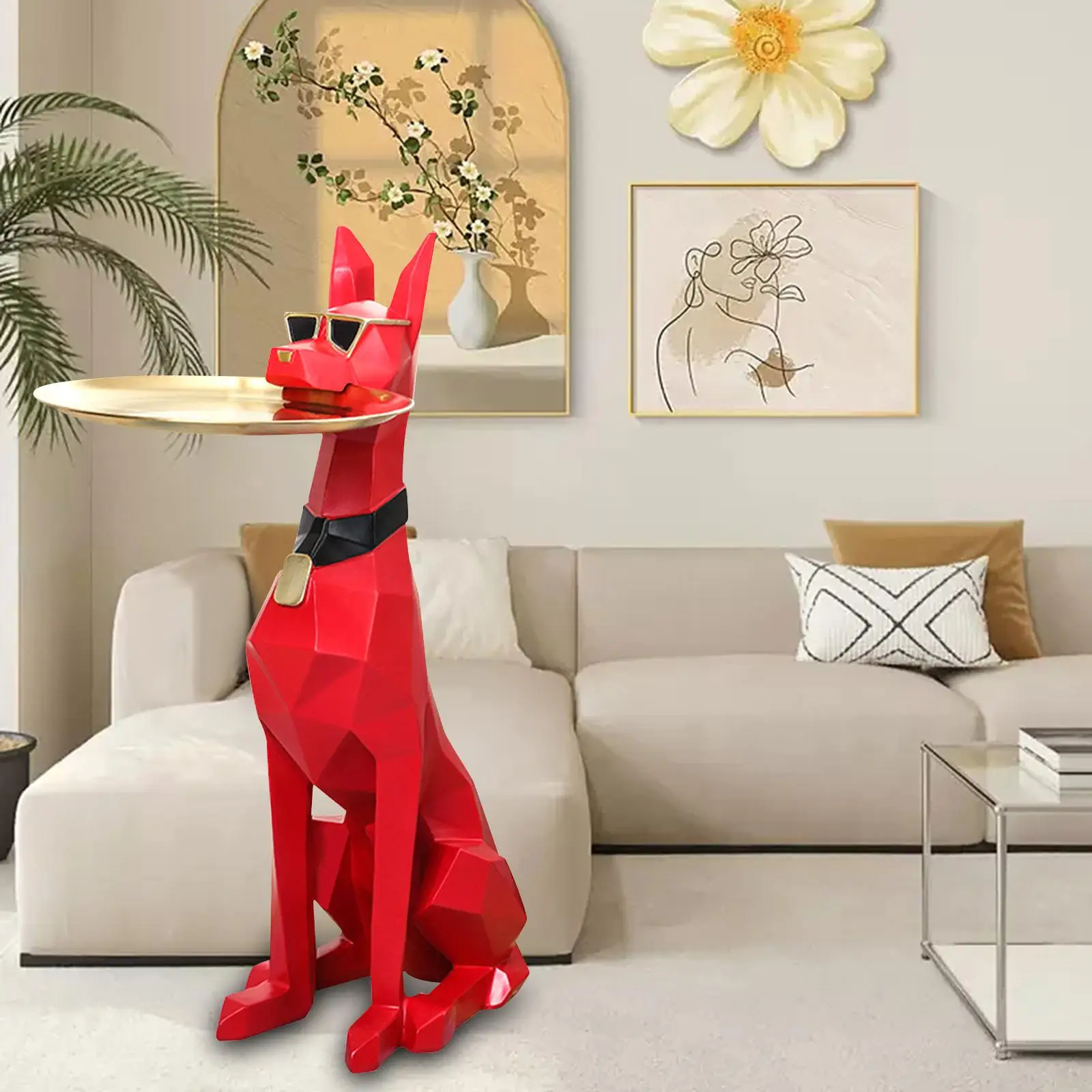 

Resin Dog Figurine Storage Box Key Bowl Holder Geometric Standing Statue for
