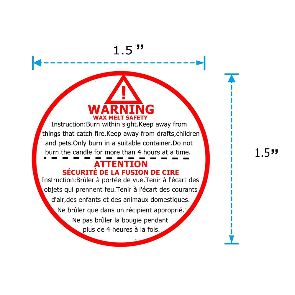 French Candle Warning Stickers 1.5 Inch Bilingual Wax Melting
