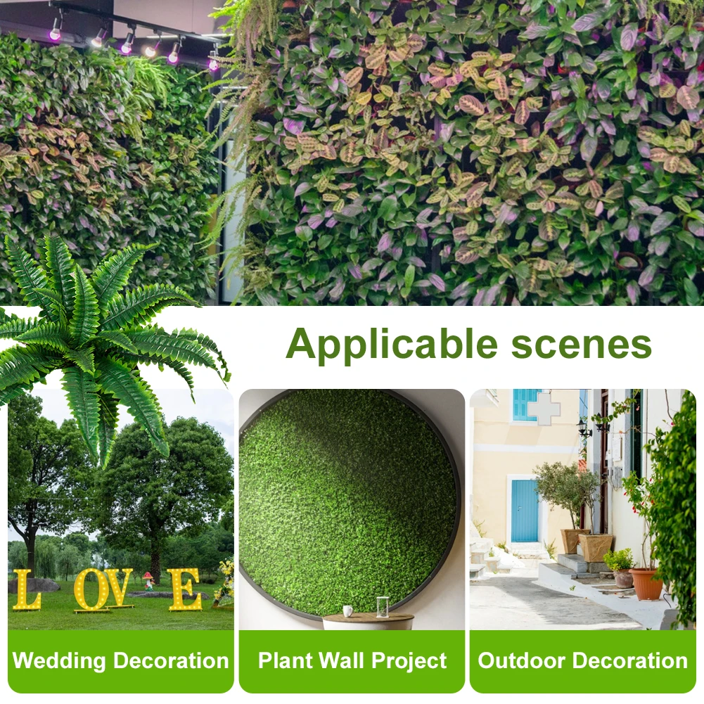 2Pcs Artificial Ferns Fake Fern Bush Plant 20 Leaves for Each Bouquet Fake Grass Leaves Plant Lifelike for Home Porch Window