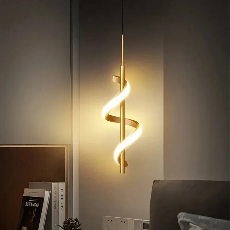 

Modern Spiral LED Pendant Light For Bedroom Bedside Indoor Hanging Lighting Fixture Gold Black Decorative Lamp Luminaire