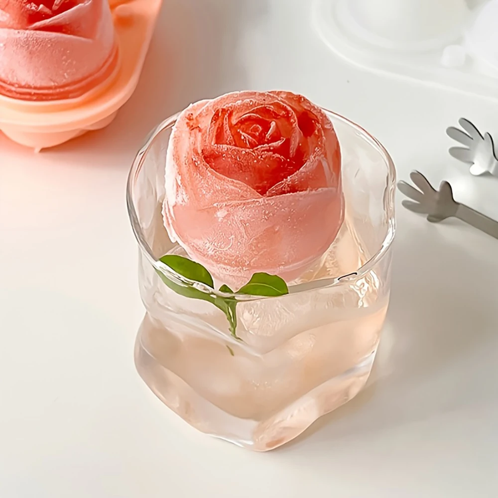 Rose Flower Silicone Ice Cube Mold-Flexible Ice Ball Tray for Freezer, Homemade Summer Drinks, DIY Coffee Accessories (1PC
