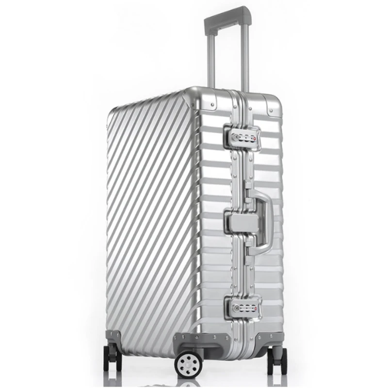 

100% Aluminum-Magnesium Alloy Suitcase Thickened Trolley Case Sport Trunk Free Shipping Large Capacity Square Travel Suitcases