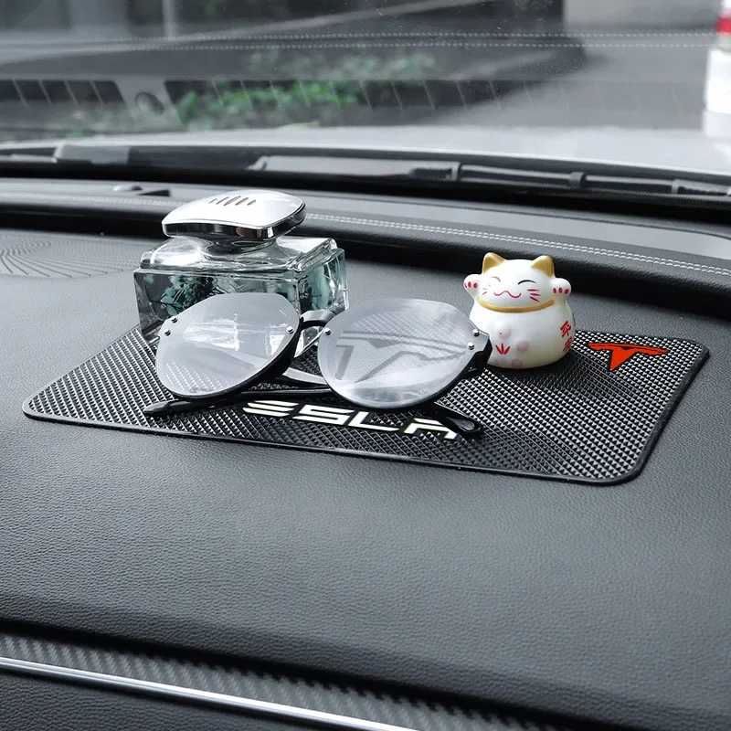 Car Ornament PVC Anti-Slip Mat Sticky Pad Dashboard Accessories For Tesla Model 3 2022 S X Y Style Roadster Invader Coil Mod WYE