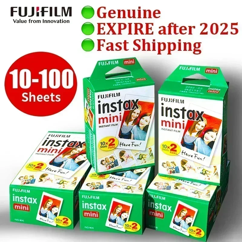 Fujifilm-papel fotográfico para cámara instantánea Fuji Instax Mini, papel  de película de 10-100 hojas, 12, 11, 9, 40, 70, 90, Link, Liplay, EVO