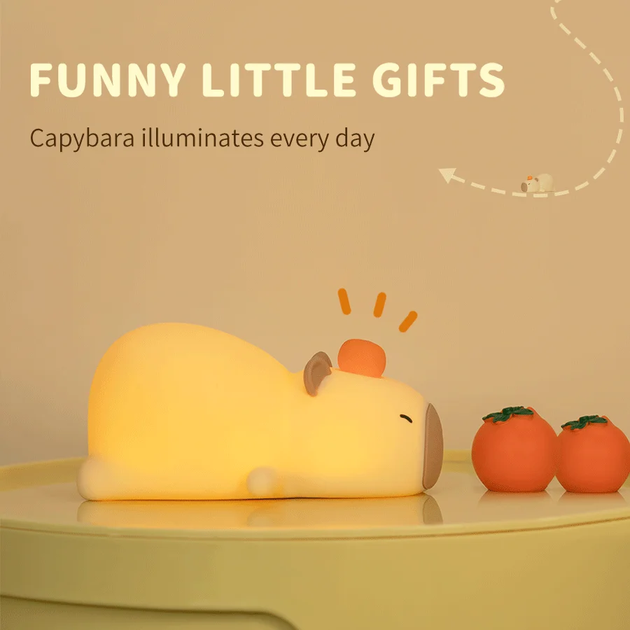LED 야간 조명 귀여운 카피바라 실리콘 램프, 시계 포함, USB 충전식, 타이밍 침대 옆 방 장식, 어린이 생일 선물