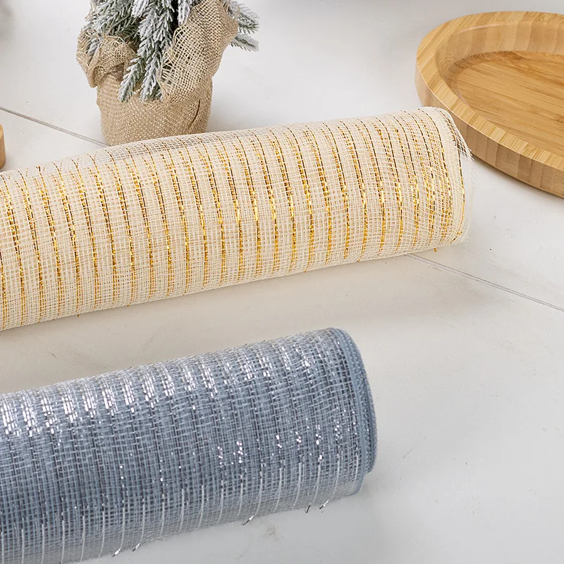 Christmas Tree Decoration Gold Sliver Mesh Ribbon Christmas Wreath Bow DIY Xmas Tree Decoration Wrapping Ribbon Wedding Decor