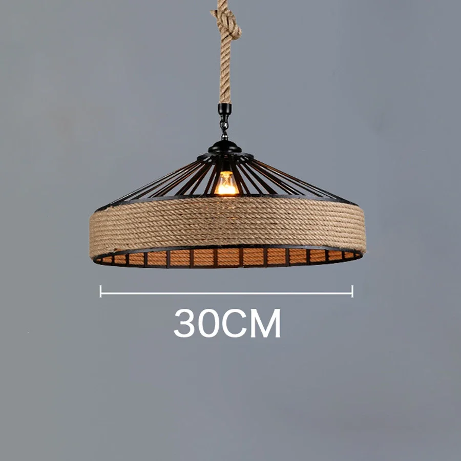 Classical Hemp Rope Pendant Hanging Lamp Lustre for Ceiling Chandelier Classic Retro Antique Industrial Iron Dining Room Light 6