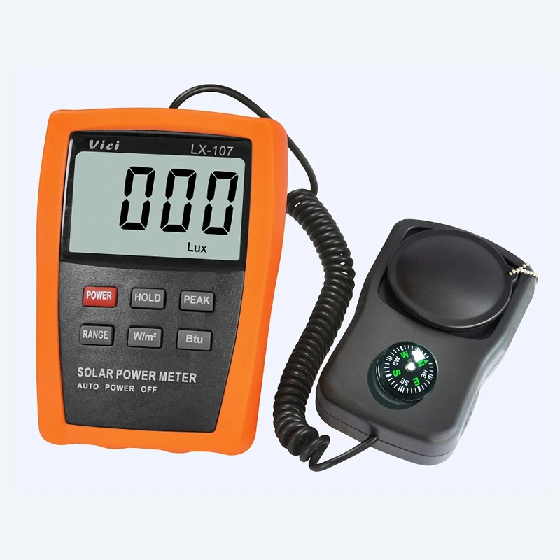 Vici Digital Solar Power Meter Optical Solar Research Glass Light Intensity Data Peak Hold BTU Light Radiation Tester Compass