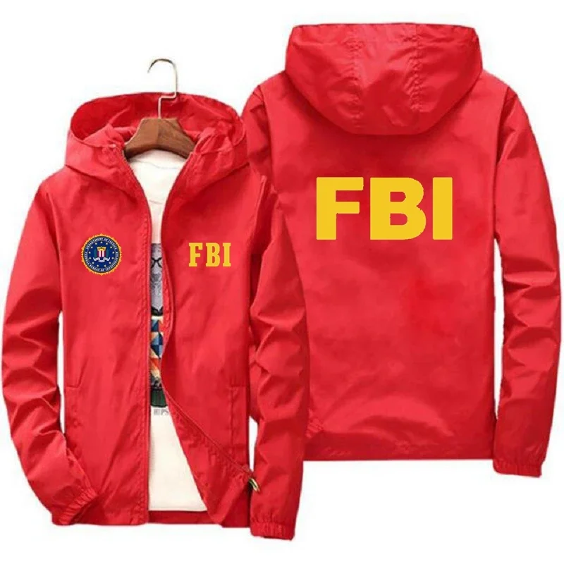New Men's Jacket High Quality FBI Printed Outdoor Sports Jacket Spring Hooded Windproof Fashion Casual Brand Sports