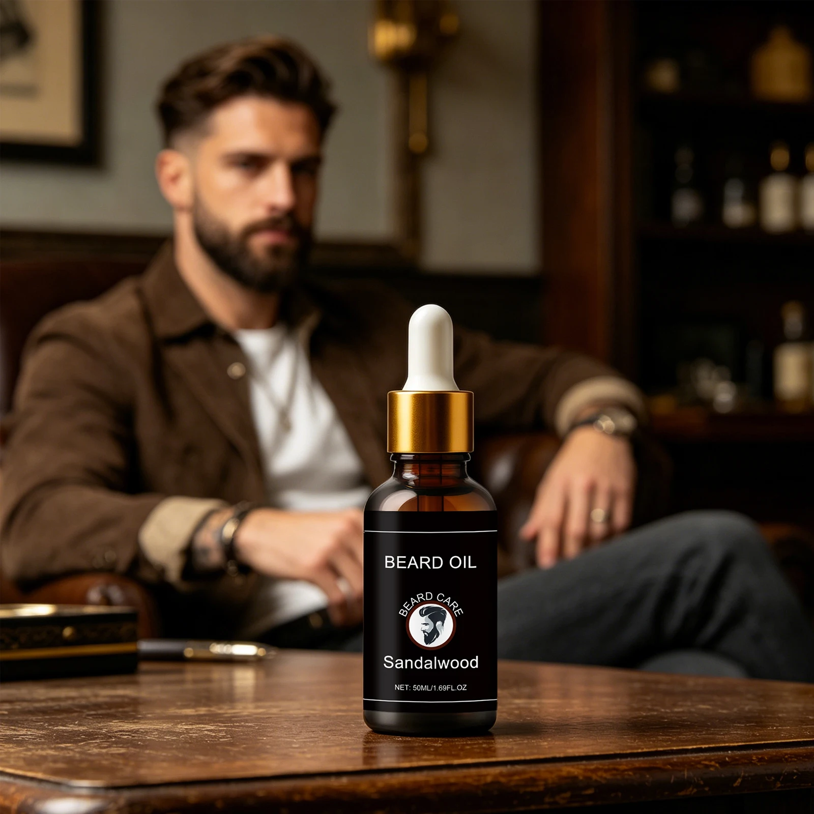 Man Sandalwood Beard Care Essential Oils Improve Growth Keep Styling Oil Control Non Irritating Professional Beard Nourish Serum