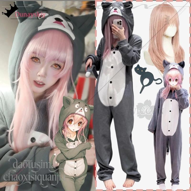 Anime galgame você e eu e dela: uma história de amor cosplayuko aoi kawaii peludo gato preto pijamas bonito macacão peruca festa de natal - AliExpress 200000532