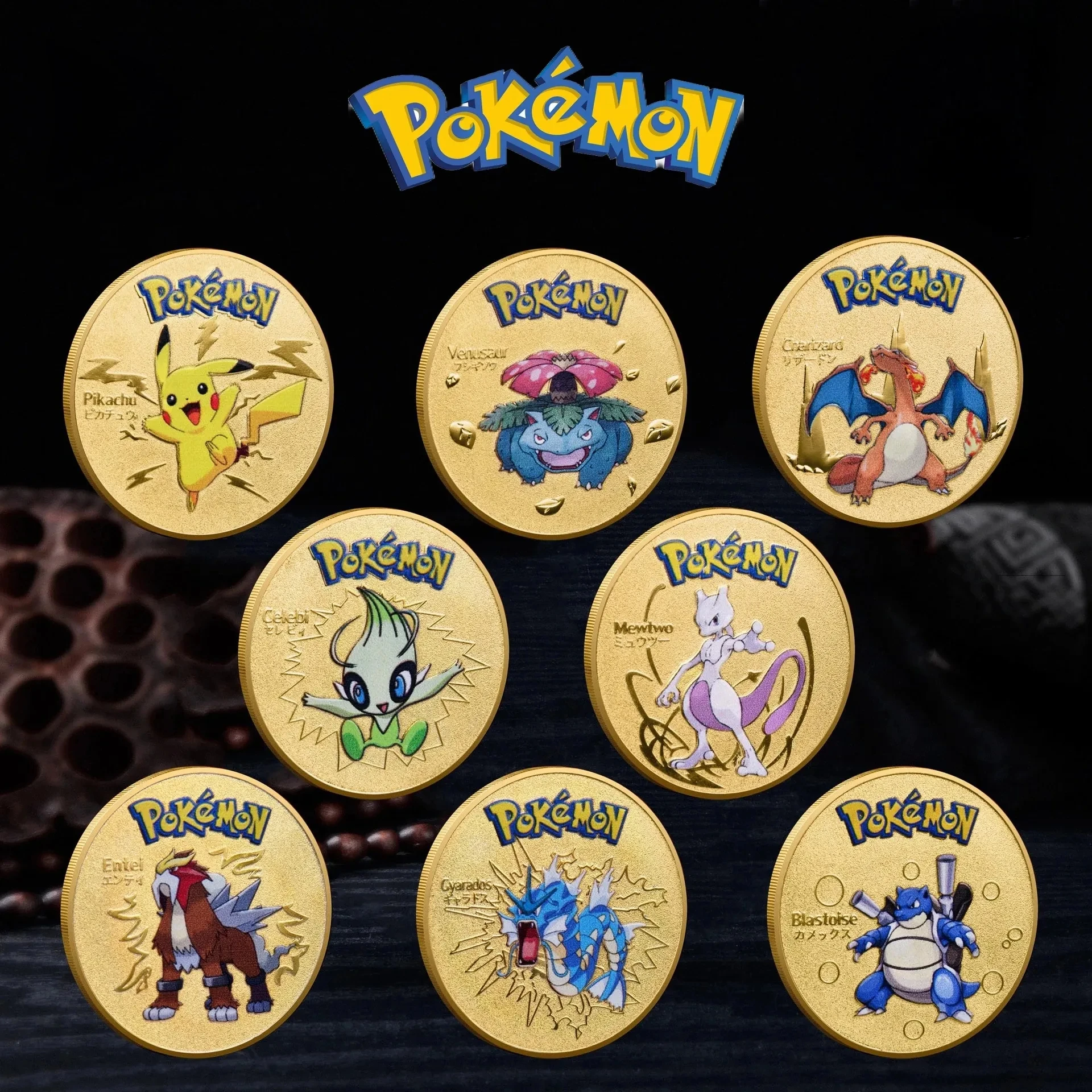 Pokemon Coins Metal Mewtwo Coins Anime Commemorative Coin Charizard Pikachu Golden Pokemon Cards Round Metal Coin Toys pokemon cards collectible cards anime cards anime trading cards pokemon toys