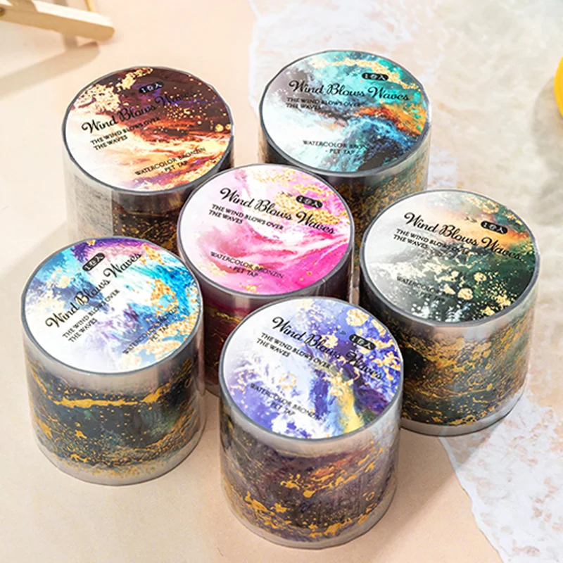 미스터 페이퍼 해변 풍경 테이프 1롤 다양한 색상의 파도 풍경 PET 테이프 가정용 수첩 여행 기록 장식 선물