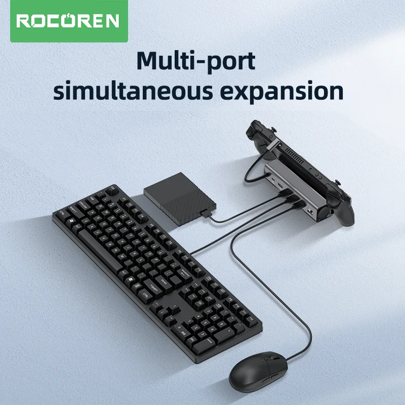 Rocoren Steam Deck Docking Station 6 in 1 USB C Hub HDMI-compatible 4K60Hz RJ45 Dock for SteamDeck Nintendo Switch ASUS Rog Ally