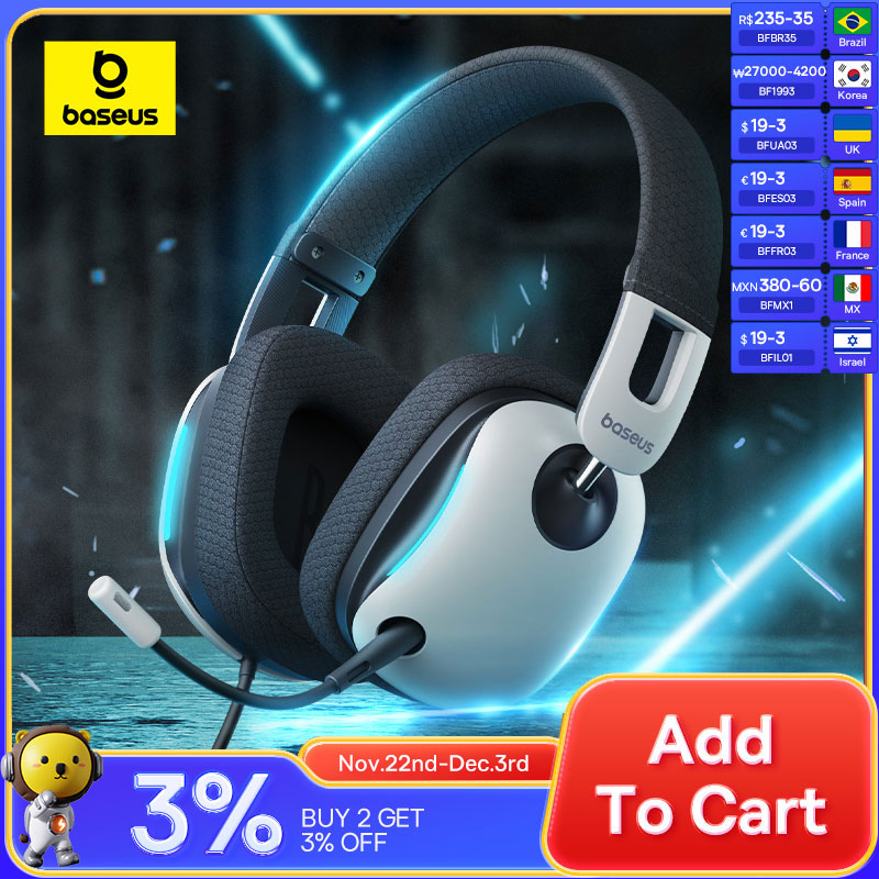 Baseus GoPlay 1+ Max Gaming Wired Headphones With Mic Over-Ear Headphone 7.1 Virtual Surround 40mm+10mm Driver Game Headsets