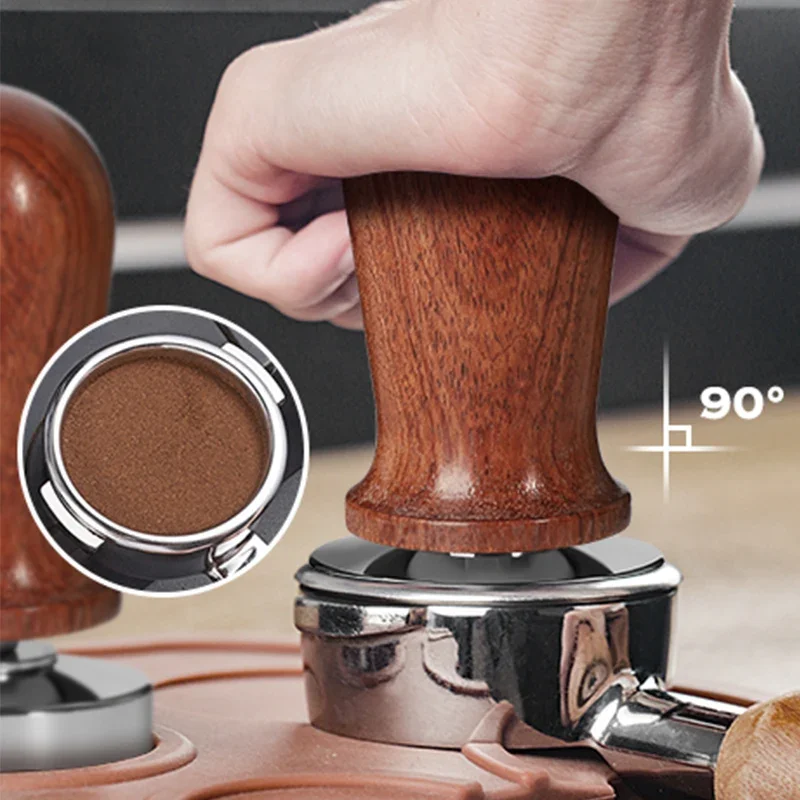 58mm Calibrated Espresso Tamper - Spring Loaded 30lb Pressure With Mahogany Handle