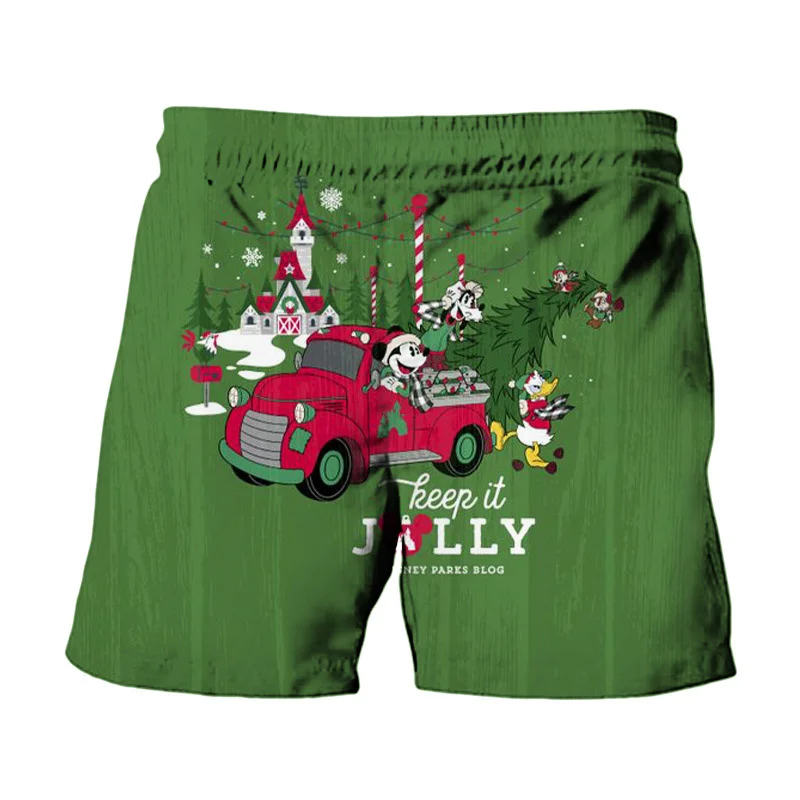 Merry Christmas New Disney Brand Mickey And Minnie Anime Print Summer Men's Fashion Beach Party Casual Shorts Y2K