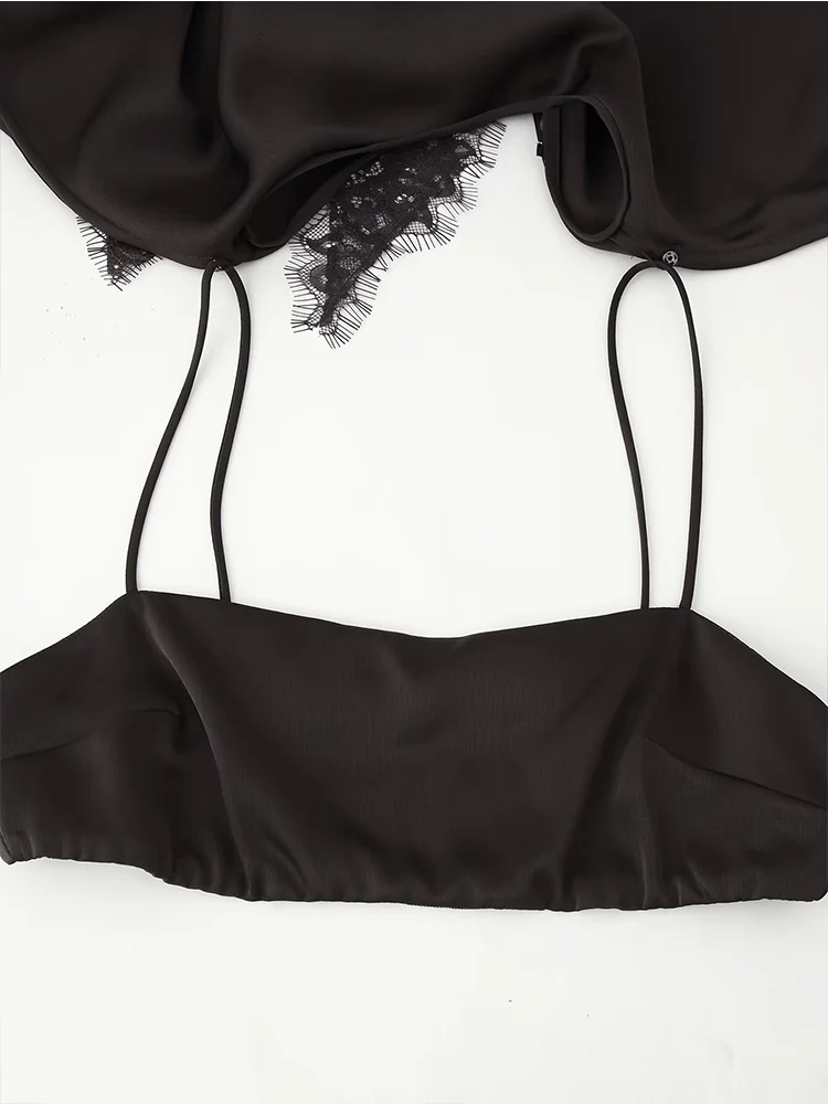 Women Sexy Cut Out Irregular Dresses Lace Spliced Short Sleeve Asymmetric Midi Dresses Solid Female Satin Elegant Party Dress