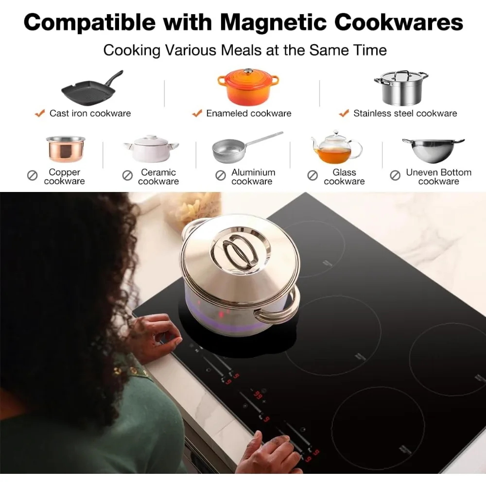 30 Inch Induction Cooktop, 9000W Built in Induction Stove Top, Electric Cooktop with 5 Boost Burner, 9 Heating Level 6
