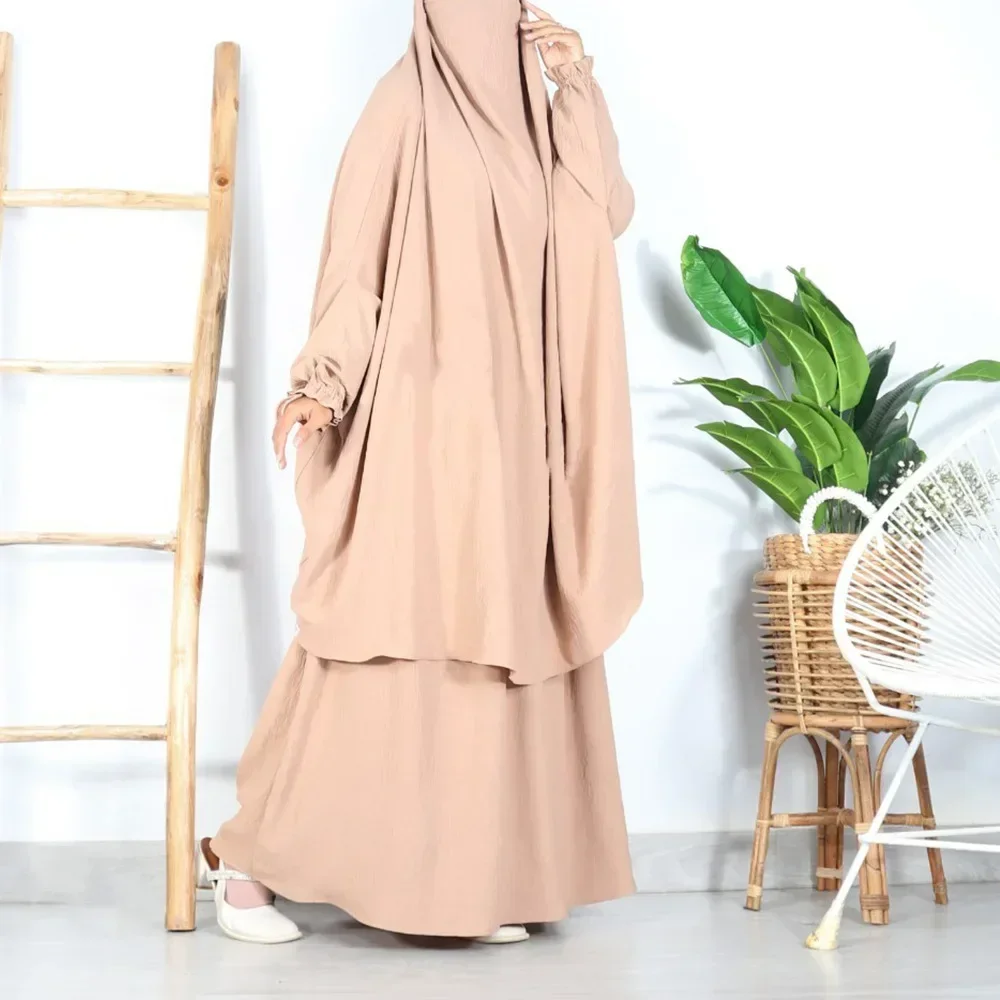Abayas for Women 2 Piece Set Muslim Prayer Garment Abaya Long Khimar Hijab with Dress Ramadan Eid Islamic Clothes Niqab Djellaba