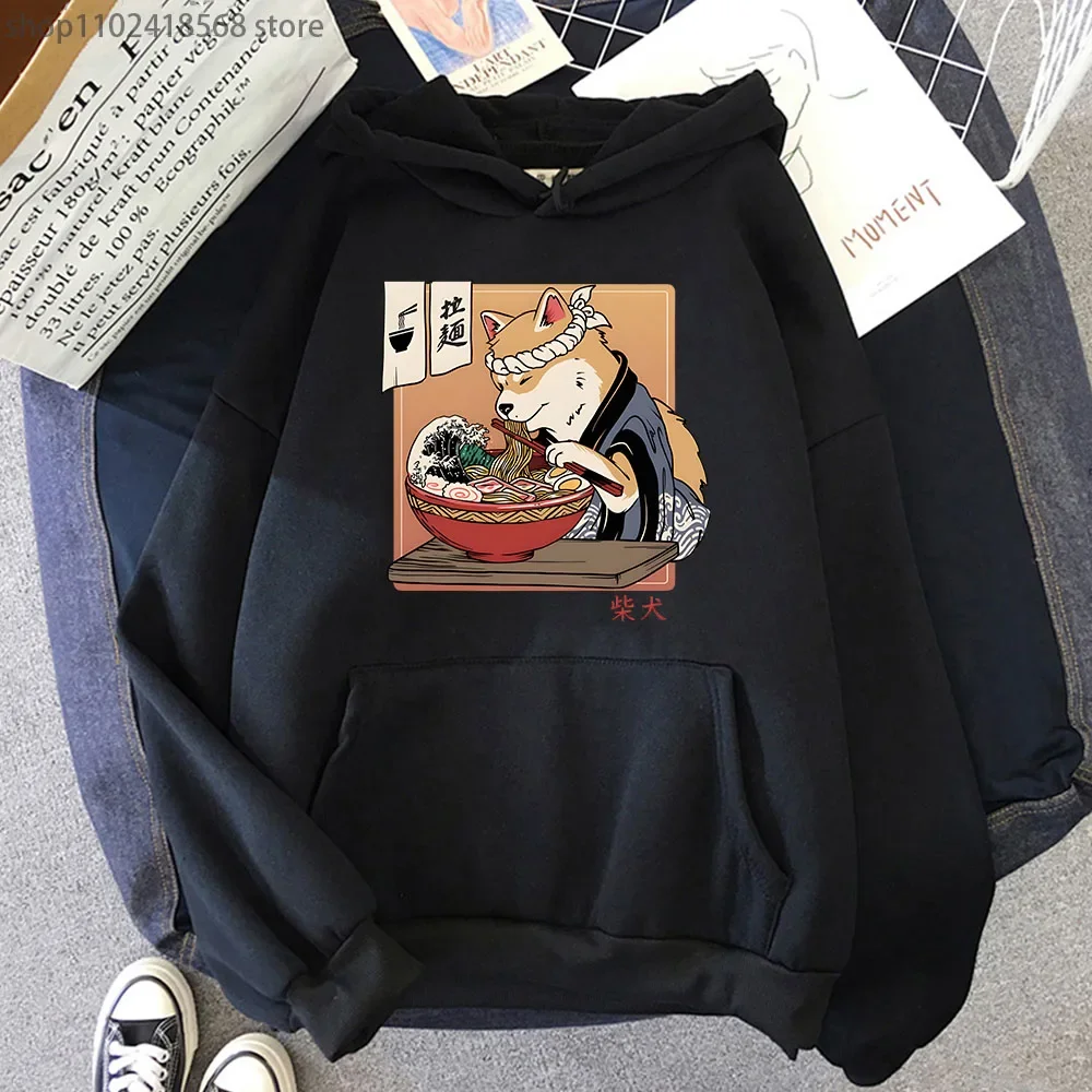 Kawaii Dog Ramen Shiba Hoodies Ukiyo-e Graphic Sweatshirt Mens Cartoon Clothes Women Autumn Winter Long Sleeve Pullovers Fleece