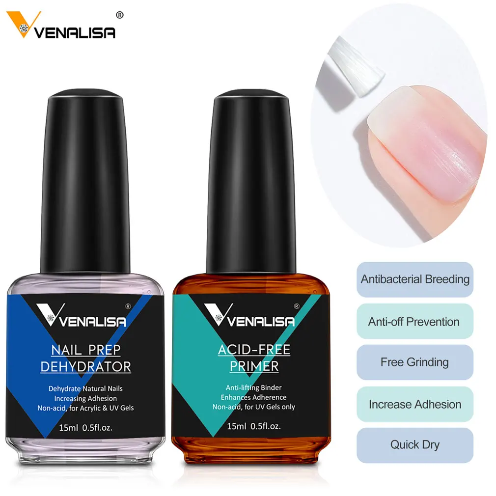 Nail Prep Dehydrator Fast Air Dry Acid-Free Primer Bond Anti-off Prevention Long Lasting For Nail Gel Polish Venalisa 15ml