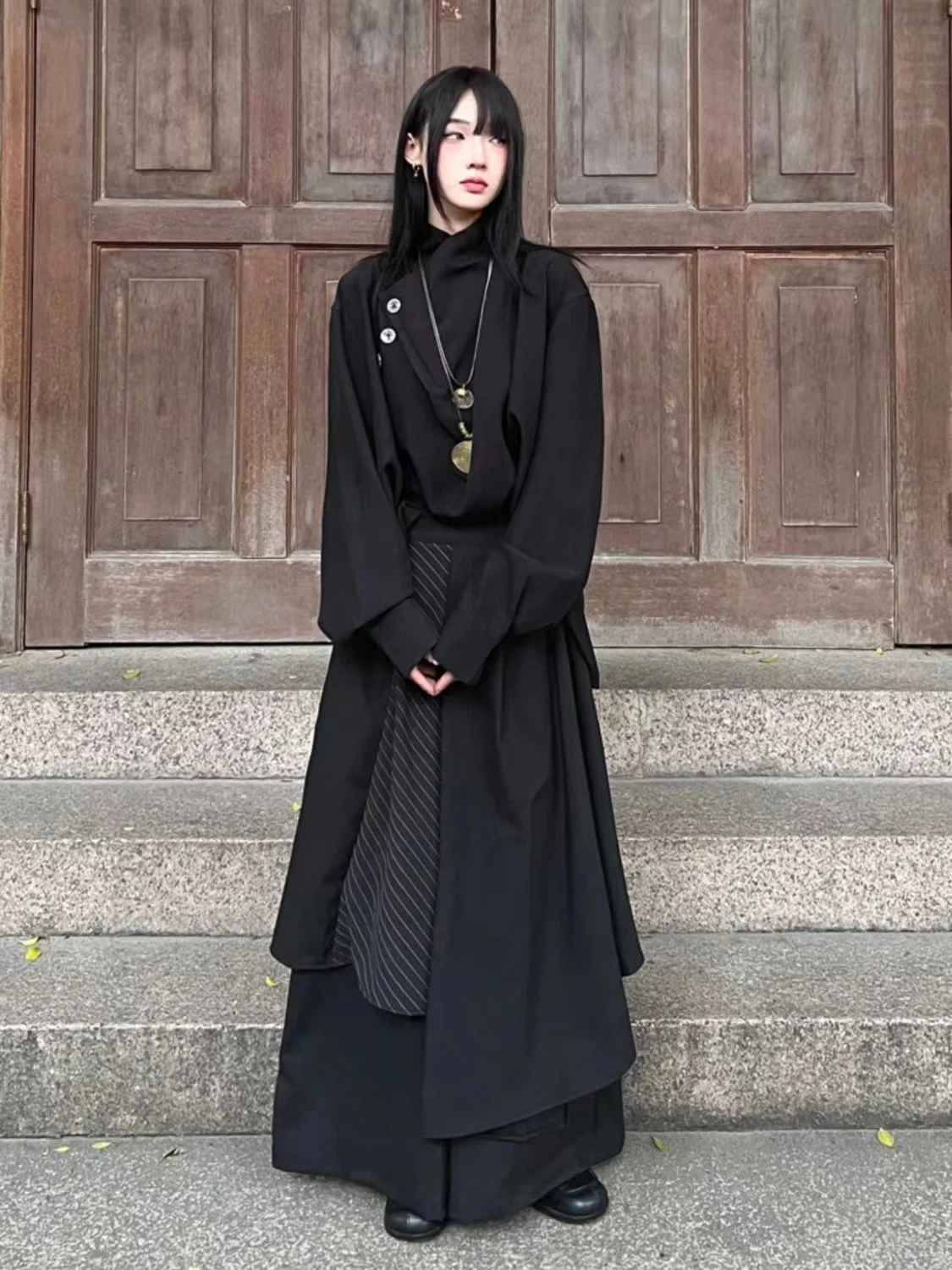 Chinese Style Men's Black Suit Fake Two-piece