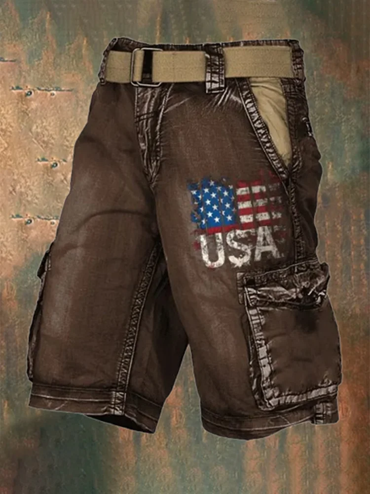 Men's Summer Overalls Lndependence Day Retro New Overalls Fashion Comfortable Casual 3d Printed Men's Shorts