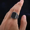 Bagues en acier inoxydable avec pierre d'agate noire pour hommes et femmes, bijoux de mariage de haute qualité, cadeaux simples, mode, livraison directe