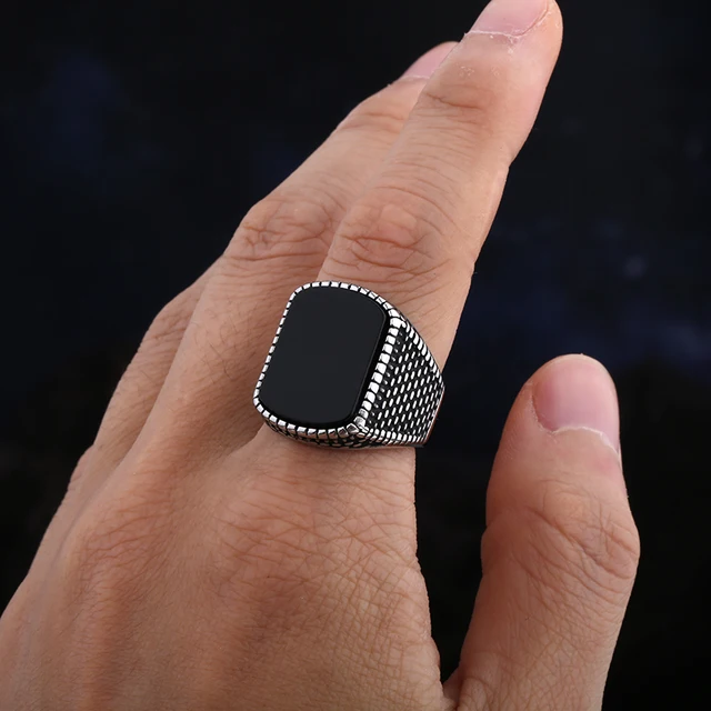 Bagues en acier inoxydable avec pierre d'agate noire pour hommes et femmes, bijoux de mariage de haute qualité, cadeaux simples, mode, livraison directe