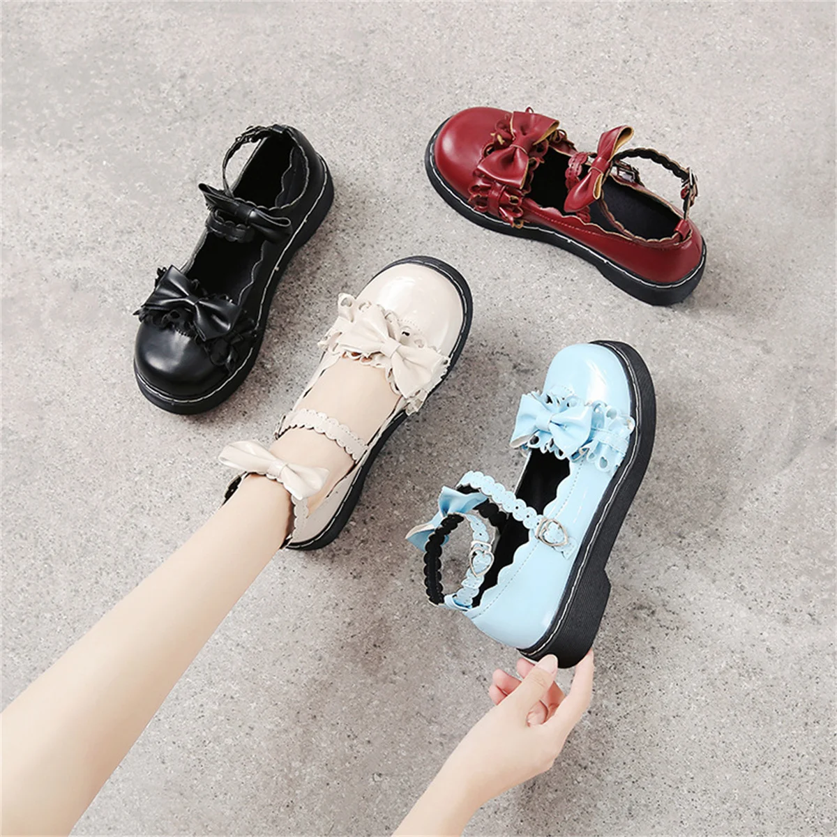 

Japanese College Cosplay Girls Shoes Jk Uniform Solid Color Round Head Sweet Bowknot Ruffle Vintage Elegant Fashion 3cm Shoes