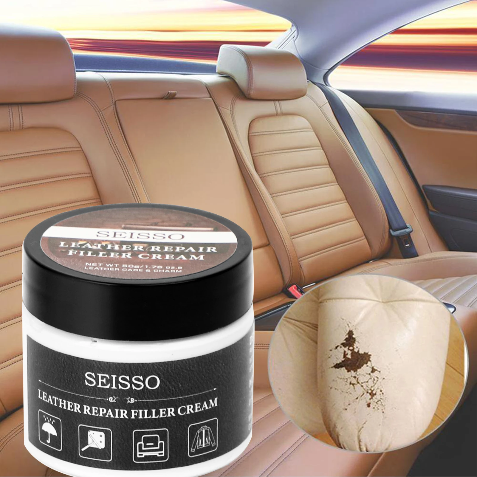 50ml Leather Repair Filler Kit Restore Renew Car Seats Sofa Shoe Scratch Scuffs Repair Cream Furniture Complementary Color Paste