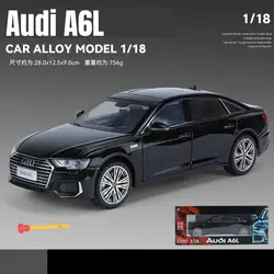 Diecast Audi A6L Toy Car with Pull Back Action and Lights (Black)