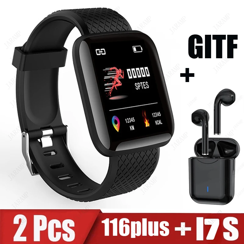 2Pcs 116plus i7s Smart Watch Men Women Bluetooth Earphone Watch Sport FitnessTracker Pedometer D13 Smartwatch Digital WristWatch 
