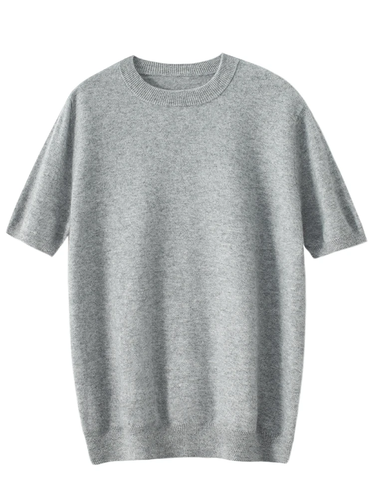 New Men 100% Cashmere Sweater O-Neck Knitwear Pullovers Spring Summer Short Sleeve T-Shirt Bussness Clothing Basic Comfort Tops