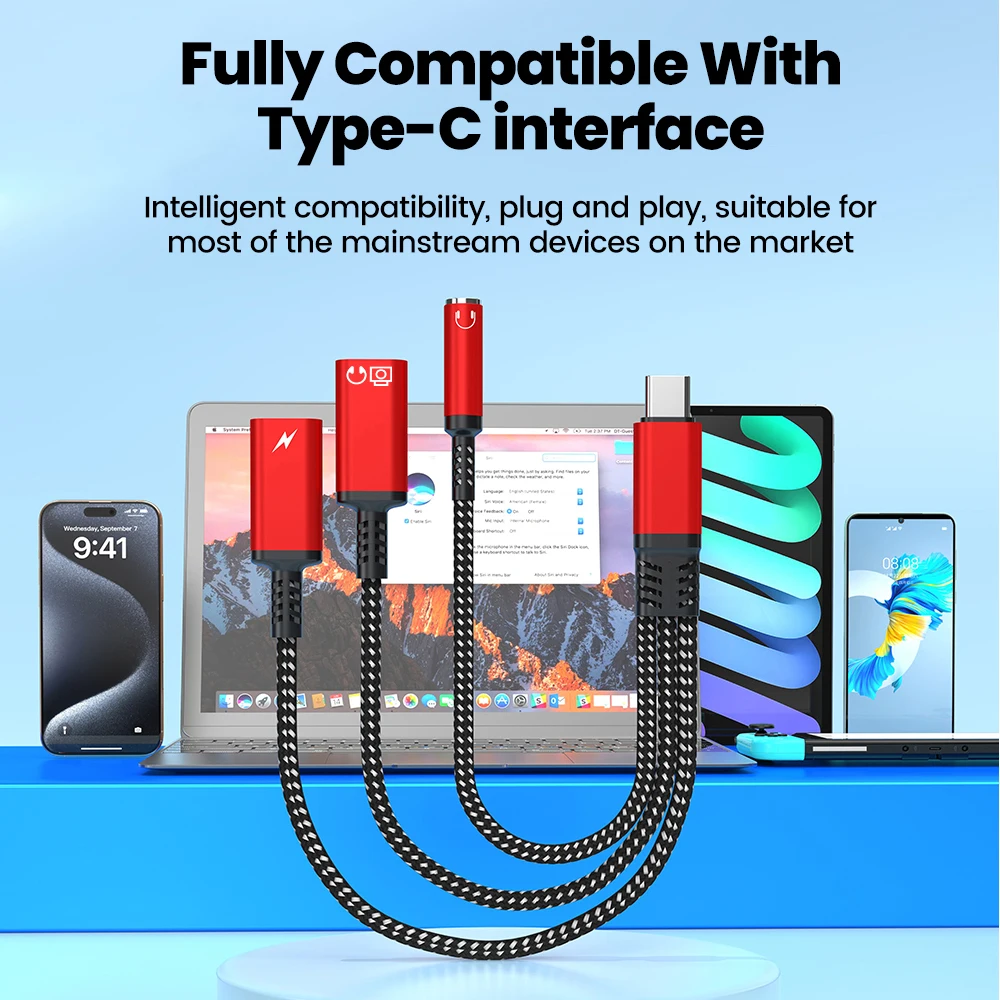 Universal 3-in-1 USB-C Audio and Charging Adapter