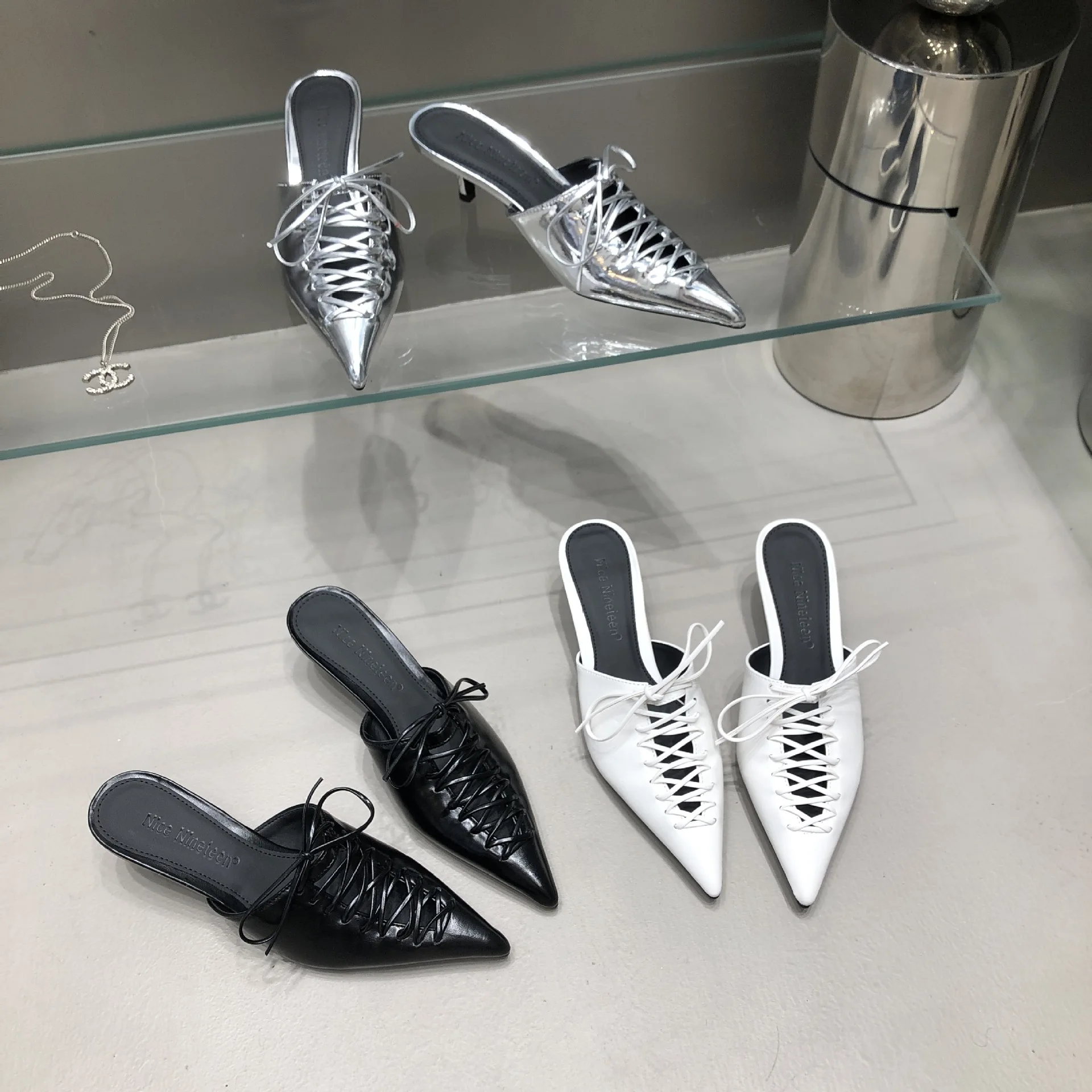 High Heel Slippers, European and American Fashion Style, Tied Wrap, Pointed Head, Thin Heels, Versatile Style, Versatile