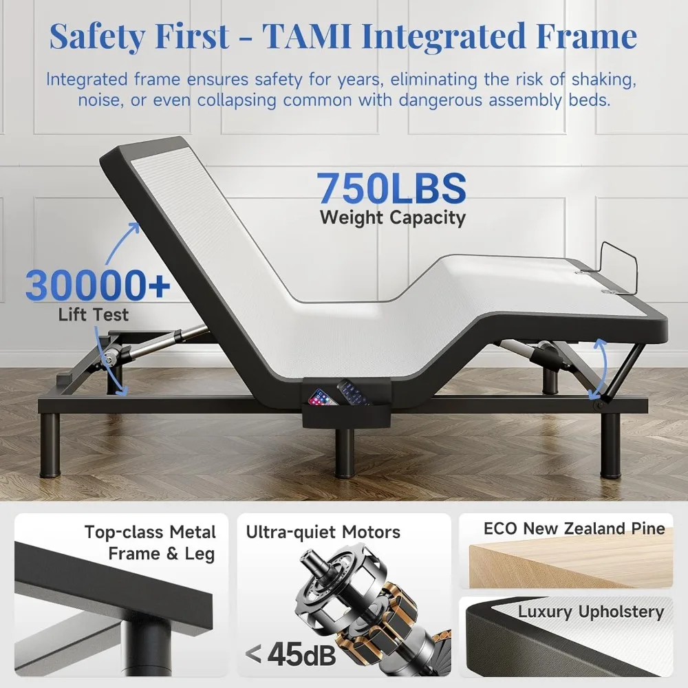 Adjustable Bed Frame Split King Size with Remote & Massage  Syncable Electric Beds Bases Zero Gravity Dual 3