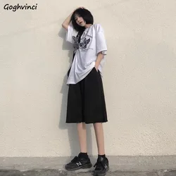 Shorts Women Summer Solid Knee-length High Waist Loose Ins Simple Leisure Fashion Female Preppy Stylish Teens Korean Style Daily