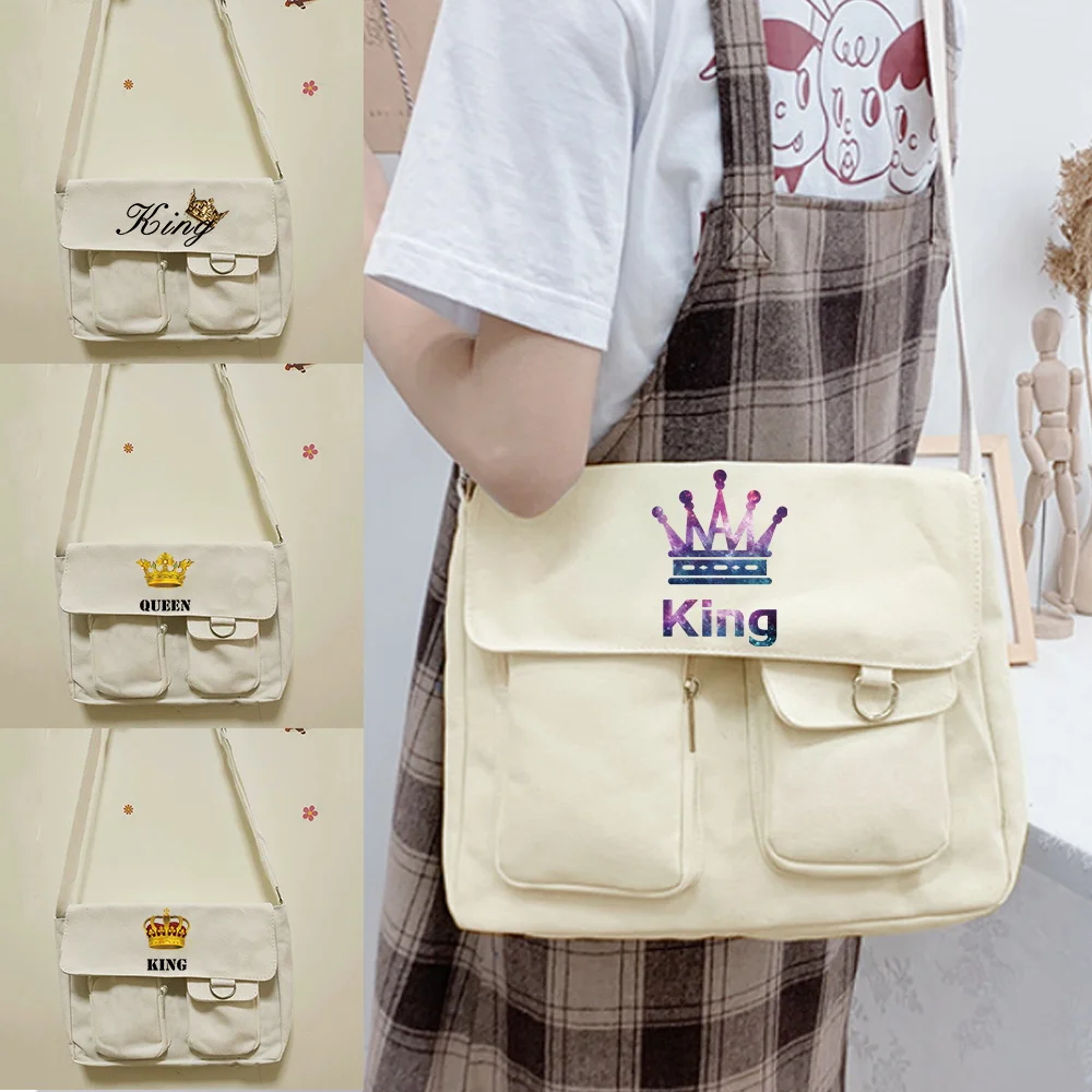 

Women's Simple Crossbody Bags Purse Casual Shoulder Satchel Bags Girls Canvas Diagonal Cross School Bag King Series Handbag
