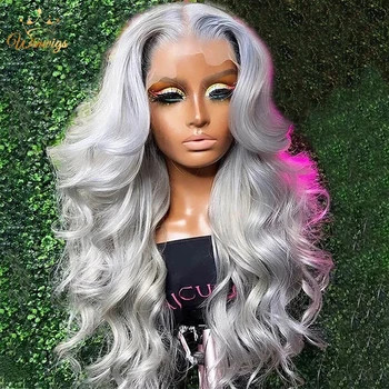 Silver Grey Lace Front Wig Human Hair Lace Frontal Wig Body Wave 13x4 HD Lace Platinum Blonde Colored Gray Pre Plucked Wigs Sale 1