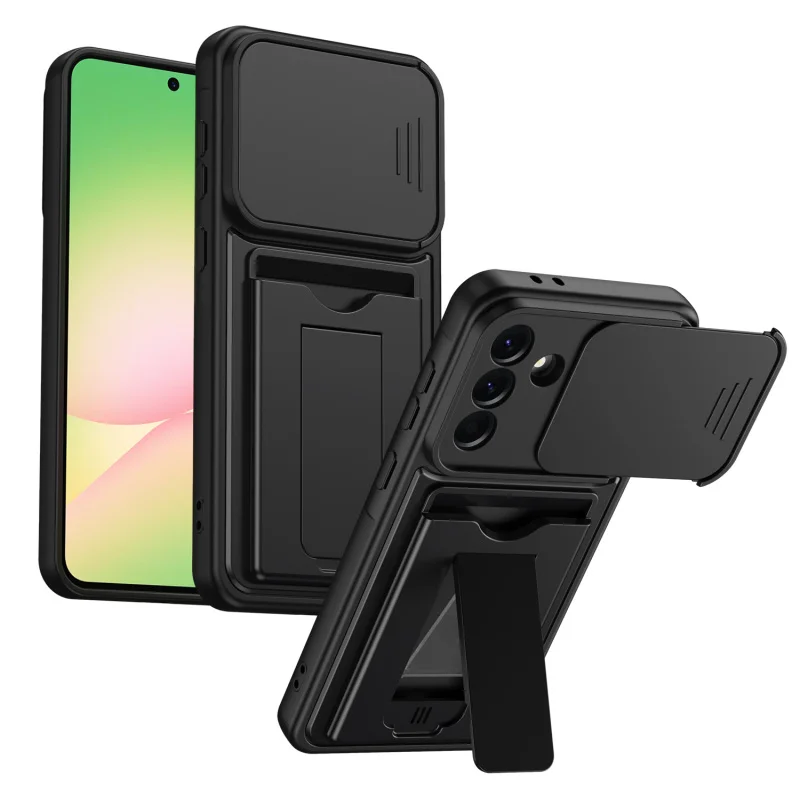 Mech Sliding Lens Card Holder Phone Case with Anti-Fall Protection