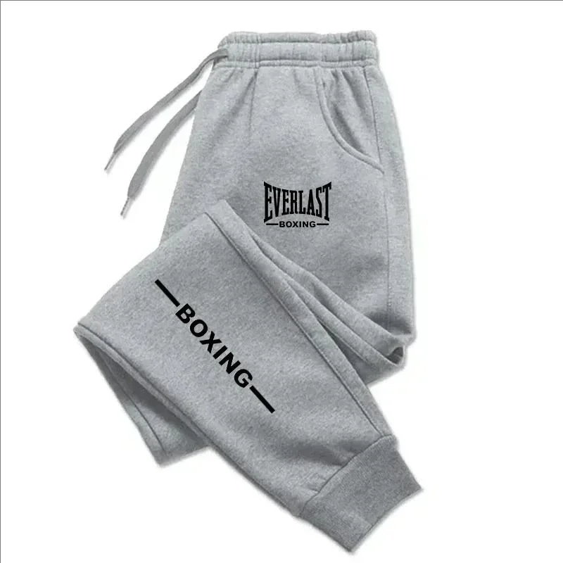 Unisex EVERLAST printed running pants with fleece lining, casual jogging sportswear for autumn and winter